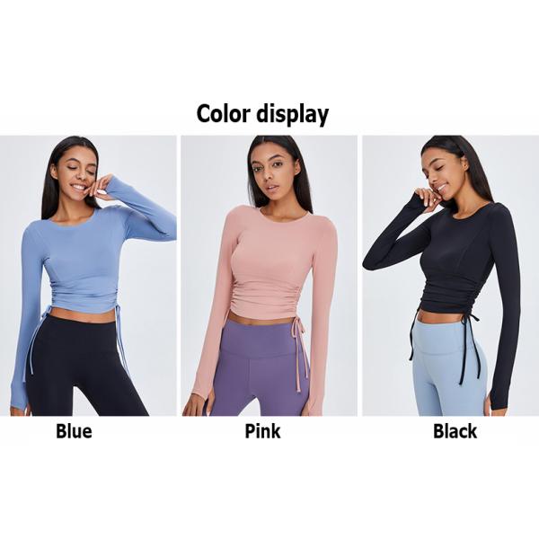 Waist Drawstring Ladies Yoga Tops T Shirts Stretchable Long Sleeve