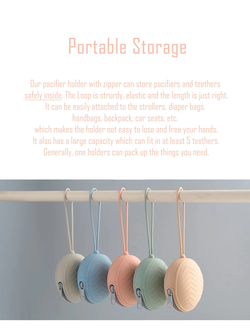 Water-Proof Portable Storage Silicone Pacifier Holders for Travel