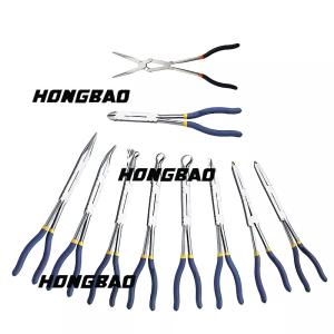 11" Bent Nose Long Reach Pliers Set Extra Long 45 Degree Angled Clip Curved
