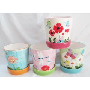 China Dolomite Ceramic Garden Planters 6 inch flower pot Hand Painted with Attached Saucer on sale