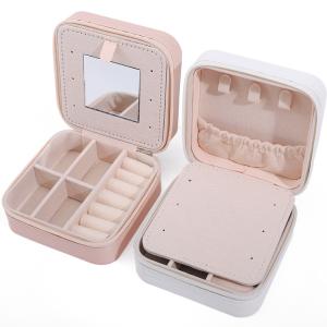 Custom Logo Travel Portable Square Storage Jewelry Box with Mirror in PU Leather