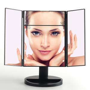 Tri-fold & Four Sides Vanity Makeup Mirror with 8 Led Lights, Portable Lighted Makeup Mirror with 1x/5x Magnification