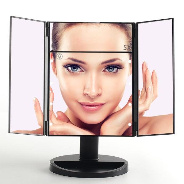 Quality Tri-fold & Four Sides Vanity Makeup Mirror with 8 Led Lights, Portable Lighted Makeup Mirror with 1x/5x Magnification wholesale