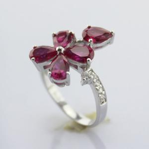925 Silver Ruby Four Leaf Clover Gemstone Ring (SRJ-714)