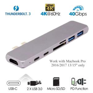 China USB C HUB Adapter, Type C Hub Mac Pro Adapter Dongle for 2016/2017 MacBook Pro 13”&15”, 40GB/S Thunderbolt 3,2xUSB3.0 on sale