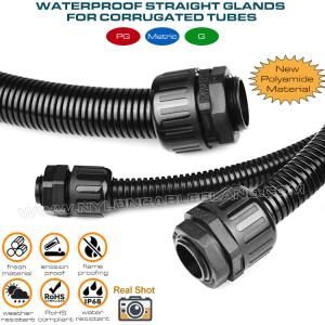 IP68 Plastic Straight Connectors, Adjustable Nylon 6 Cable Glands Waterproof