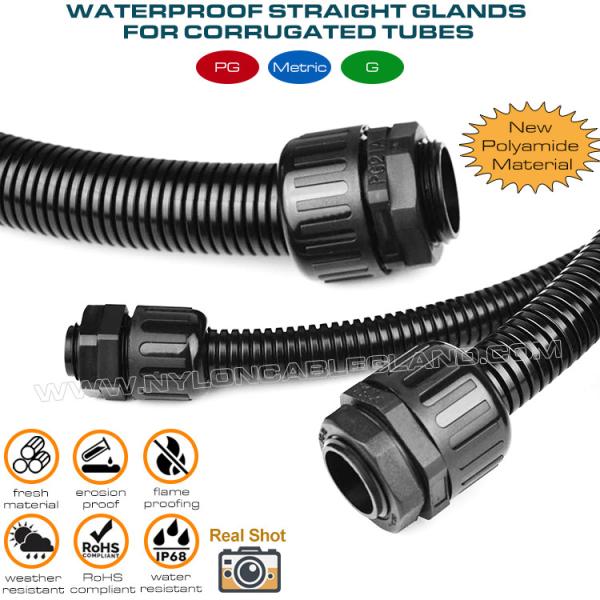 IP68 Plastic Straight Connectors, Adjustable Nylon 6 Cable Glands Waterproof
