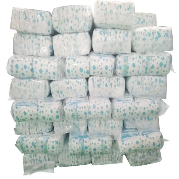 50pcs/bag B Grade Disposable Baby Diaper Stock Lot with Green ADL in Transparent
