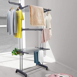 Adjustable 3 Layers Foldable Clothes Drying Rack Stainless Steel Frame