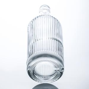 750ml Round Shape Glass Bottle with Stripe and Cork for Rum Vodka Whisky Tequila