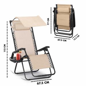 Sun Lounger, Frame Folding Zero Gravity Recliner For Sleeper, Carry Folding