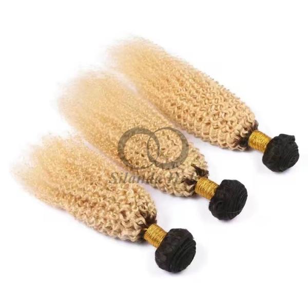 #T1B/613 Bleached Blonde Kinky Curly Remy Human Hair Bundles Sew In Weave Bundles Brazilian Bundle Deals
