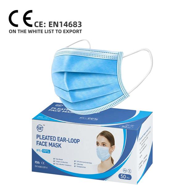 White list S&J Factory CE approved China medical mask supplier Type IIR 3ply 4ply disposable purple face mask medical earloop