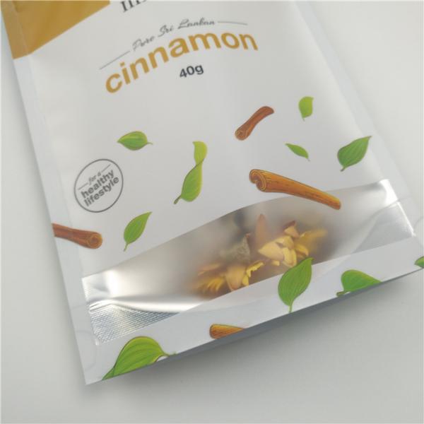 Quality 40g Cinnamon Stand Up k Food Packaging Bags Transparent Window PET/PE Material wholesale