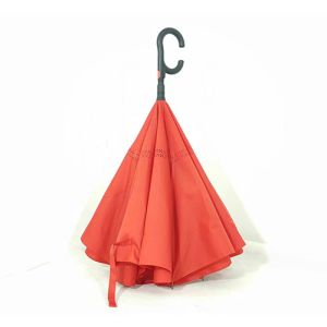 Automatic Open Double Layer Reverse Umbrellas Red C Shaped Handle Reverse