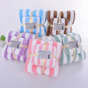 Two-piece Absorbent Coral Fleece Bath Towel Set for in Pink Blue Green Purple or Brown