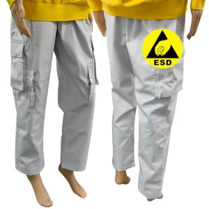 China Antistatic Long Pants Cleanroom 67% Polyester+31% Cotton+2% Carbon Fiber Grey ESD Pants on sale