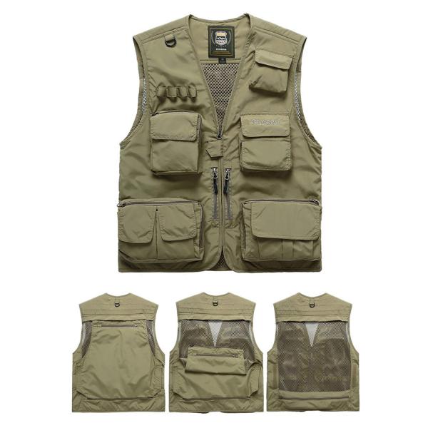 2022 Custom Printed Logo Fishing Hiking Tactical Outdoor Utility Multi Pocket Breathable Work Mesh Men's Vests