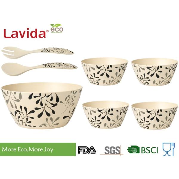 Heavy Metal Free Bamboo Salad Servers , Recycled Bamboo Serving Bowl Customized Design