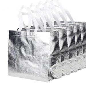 Full Printing Cross Stitched PP Woven Shopping Bag with Mesh Pocket