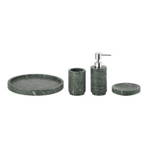 4pcs Marble Bathroom Accessories Set Dark Green With White Veins Round Shape