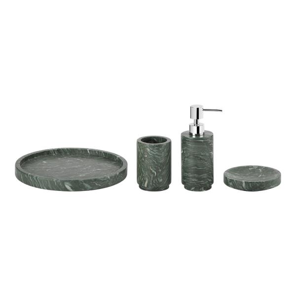 Quality 4pcs Marble Bathroom Accessories Set Dark Green With White Veins Round Shape wholesale