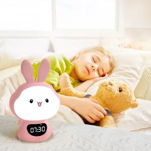 Kids USB Rechargeable Night Lamp With Clock Remote Control Warm White LED