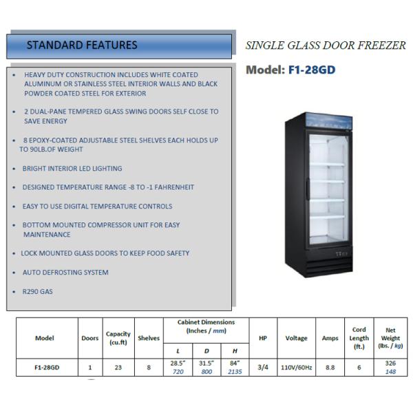 8.8 Amps Single Glass Door Merchandisers