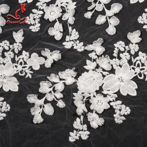 White 3d Embroidered Lace Fabric For Wedding Dress With Elastic Nylon Net