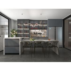 Fadior Gray-Blue Stainless Steel Double Linear Kitchen Cabinets With Wine