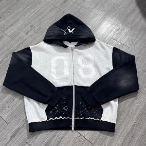 Print Pattern Vintage Color Blocked Hoodie 100% Cotton Heavyweight With Custom Screen Print Logo And Needle Detection