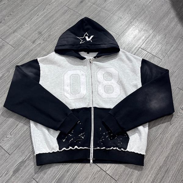 Quality Print Pattern Vintage Color Blocked Hoodie 100% Cotton Heavyweight With Custom Screen Print Logo And Needle Detection wholesale