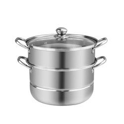 Two Layer Stainless Steel Steamer Pot With Handles Glass Lid