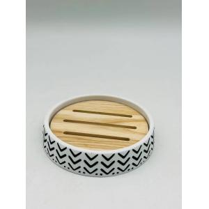 White Polyresin Bathroom Countertop Accessories Round Taper Shape With Wood Part