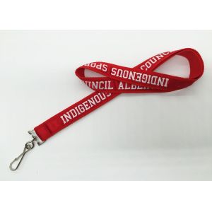 Red Background Custom Woven Lanyard Sublimation Recyclable White Logo