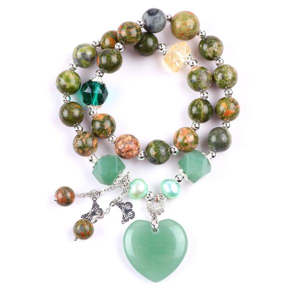 Quality Handmade Gemstone Beaded Bracelet Natural Unakite Stone Bracelet Adjustable Heart Green Aventurine Charms Bracelet For P wholesale