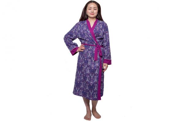 Quality Purple Single Jersey Womens Summer Nightwear Cotton Long Night Robe With Solid Binding wholesale