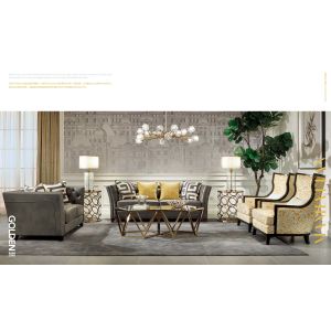 China Light luxury American style Living room furniture of Leather sofa set with fabric leisure chairs on sale