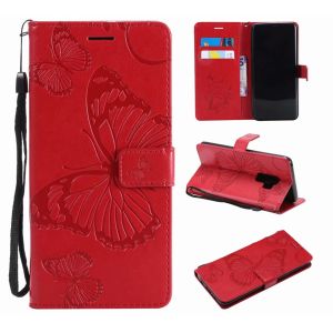 Samsung S9 Plus Embossing 3D Butterfly Leather Bracket Stand Wallet Case with wristlet strap