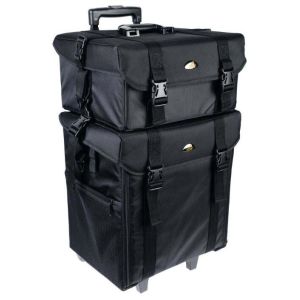 Stackable Adjustable Makeup Soft Trolley Case , Makeup Beauty Trolley Black