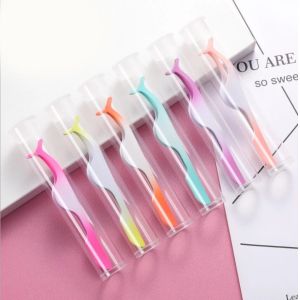 Light Blue Eyelash Applicator Tweezers , Anti Rust Metal Eyelash Applicator