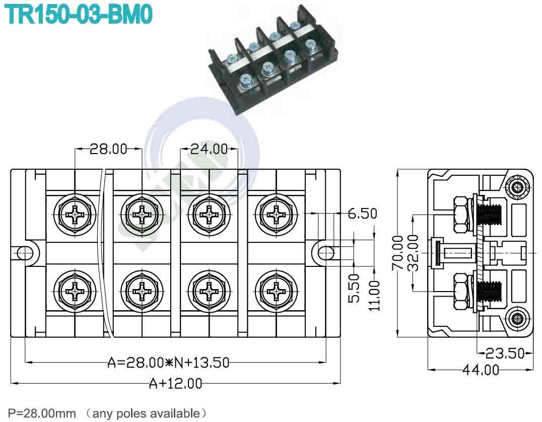 Insulation Resistance of 500MΩ and 1-24 Poles Green Through Panel Terminal