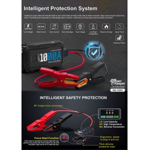 1000A 12V Portable Car Power Bank Jump Starter with LED Light and USB-A Charging