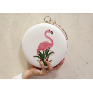 Cheap Trendy Cute Flamingos Embroidered Evening Bag With Sparkle Crystal Handle for sale