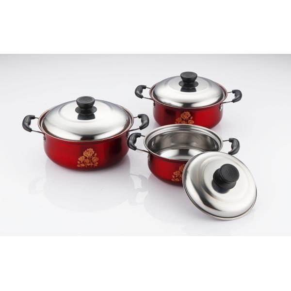 hot selling 6pcs cookware set with red color &16/18/20cm cooking pot &16cm/18cm