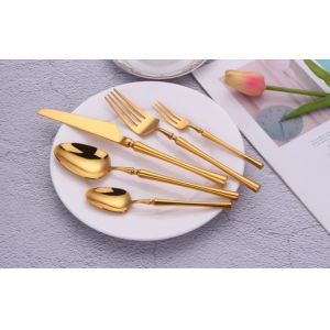 China Elegant Design 304 Stainless Steel Flatware Mirror Gold Kitchen Cutlery Knife Fork Spoon on sale