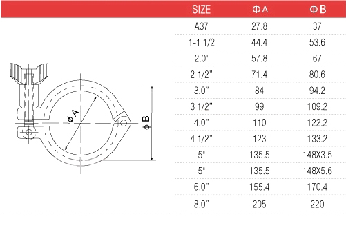 304 Sanitary Single Pin Heavy Duty DN50 Quick Release Hose Clamp