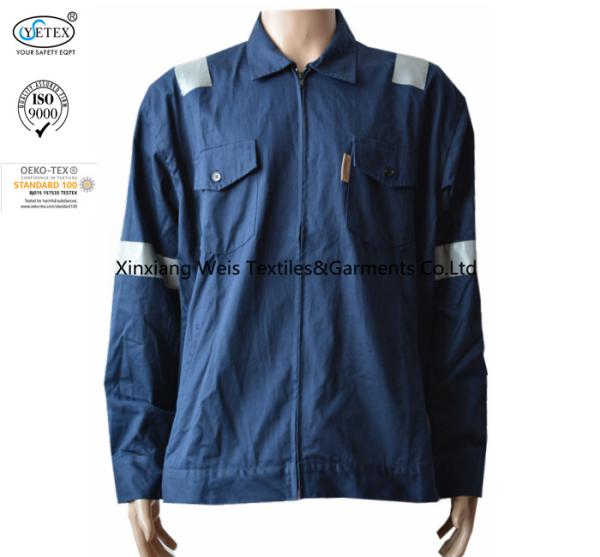 Quality Navy Blue Flame Retardant Jacket / Arc Flash Fire Resistant Work Jacket With Reflector wholesale
