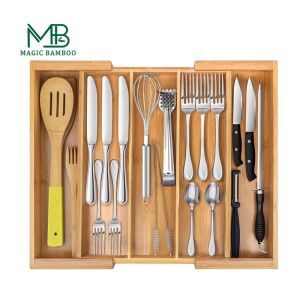 Multifunctional 5-Grid Bamboo Style PC Storage Box for Tableware 35.6 x 27.9 x 6