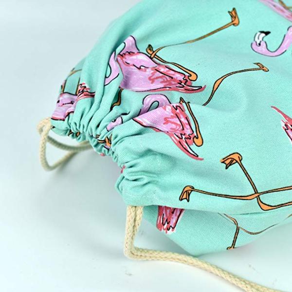 Canvas Flamingo Woven String Bag Non Toxic Solid Color Image Carrier Ecological